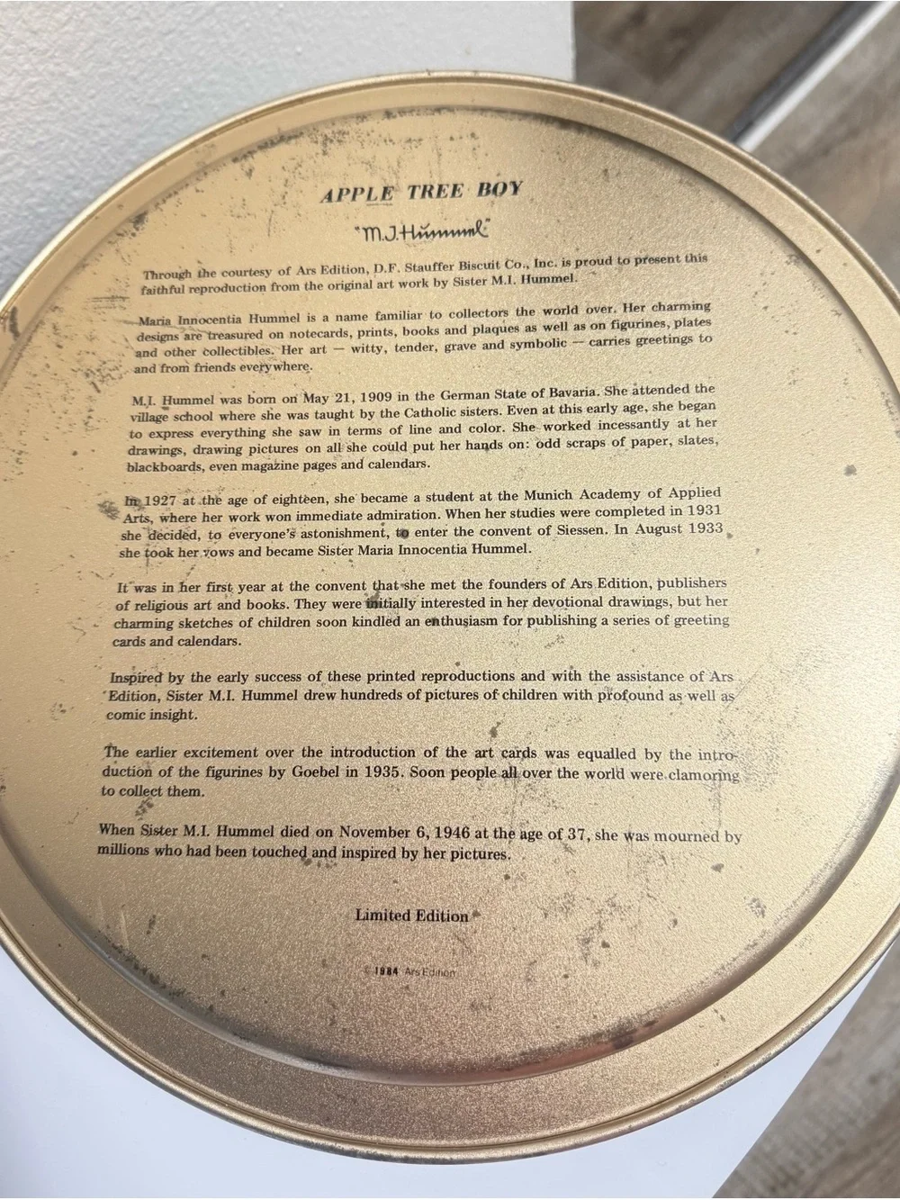 Vintage Tin Tray 1984 M. J. Hummel Apple Tree Boy Limited Edition